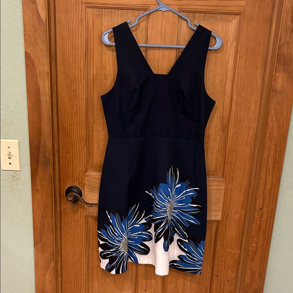 Suzanne Betro Navy Dress with Blue Floral Hem